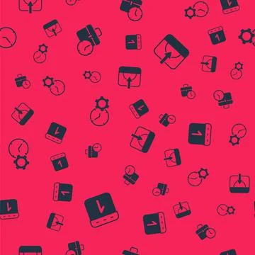 Set Calendar, Work time, Time management and Sunset on seamless pattern. Vector Stock Illustration