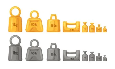 Set of calibration weight set collection with gold or golden and black colo.. Stock Illustration