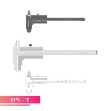 A set of calipers with a numerical scale. Realistic, lines and solid color Stock Illustration