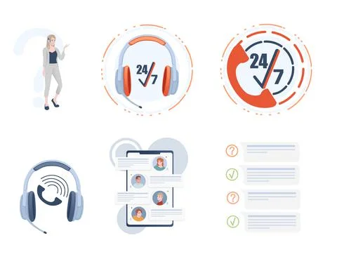 Set of call center icons technical support collection 24-7 vector illustration Stock Illustration