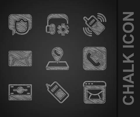 Set Call center location, Mobile phone, Mail and e-mail, Telephone handset Stockillustratie