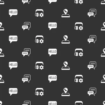 Set Call center location, Speech bubble chat, Hello in different languages and Illustrazione stock