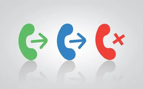 Set of call receiver action icons and signs, with a silver background Stock Illustration