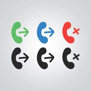 Set of call receiver action icons and signs, in red, blue and green color, Stock Illustration