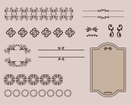 Set of Calligraphic Design Elements and Page Decoration Dividers Illustrazione stock