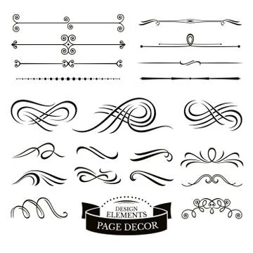 Set of calligraphic design elements and page decoration Stock Illustration