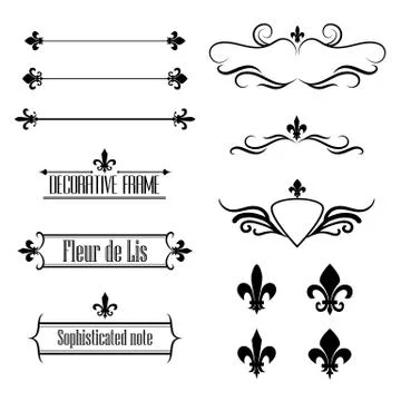 Set of calligraphic flourish design elements, borders and frames - fleur de lis イラスト素材