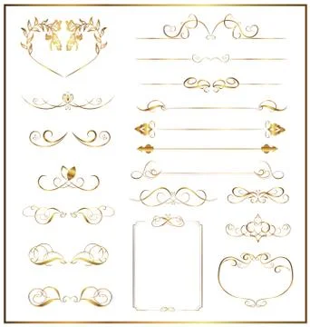Set calligraphic gold Stock Illustration