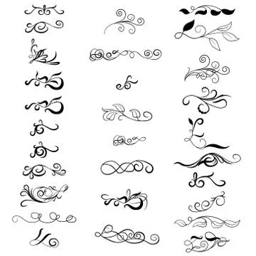 Set of calligraphic hand drawn decorative elements Stock Illustration
