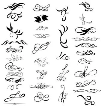 Set of calligraphic hand drawn decorative elements Stock Illustration