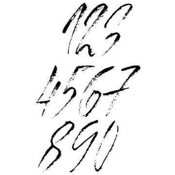 Set of calligraphic ink numbers. Dry brush lettering. Vector illustration Illustrazione stock