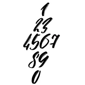 Set of calligraphic ink numbers. Dry brush lettering. Vector illustration. Stock Illustration