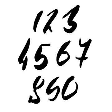 Set of calligraphic ink numbers. Dry brush lettering. Vector illustration. Illustrazione stock