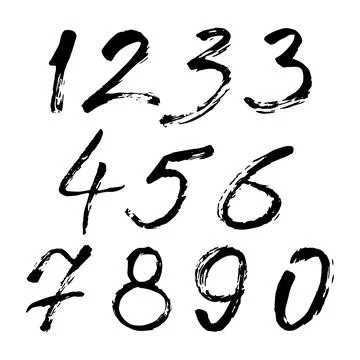 Set of calligraphic numbers painted by black brush on isolated white backgr.. Stock Illustration
