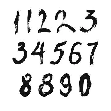 Set of calligraphic numbers painted by black brush on isolated white background Stock Illustration