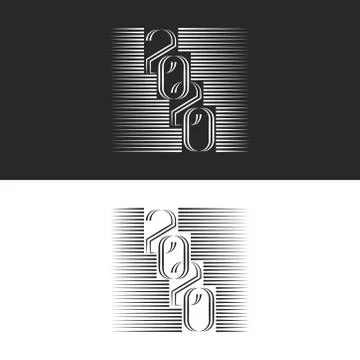 Set calligraphy monogram logo 2020 number, Happy New Year emblem, black and w Stock Illustration