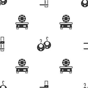 Set Calliper or caliper and scale, Earrings and Gem stone on seamless pattern Stock Illustration