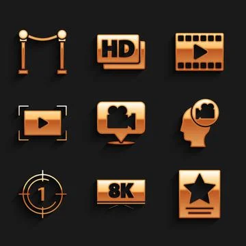 Set Camera and location, Screen tv with 8k, Hollywood walk of fame star, Head Stock Illustration