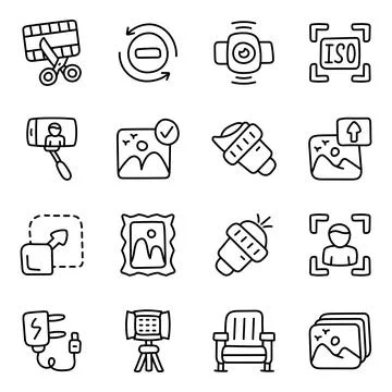 Set of Camera Equipment Linear Icons Stock Illustration