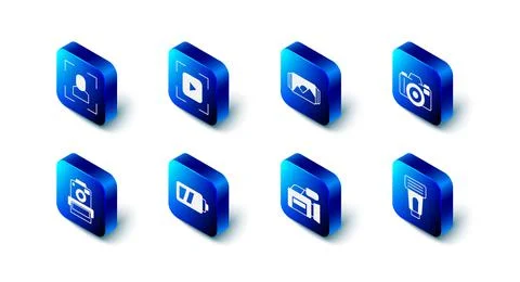 Set Camera focus frame line, Photo, camera, flash, Cinema, Battery for,  and  Stock-Illustration