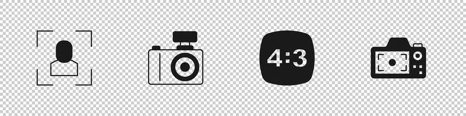 Set Camera focus frame line, Photo camera, 4 and  icon. Vector Stock-Illustration
