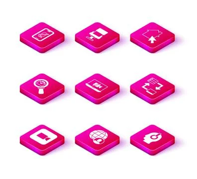Set Camera, Freelancer, Magnifying glass with briefcase, Video camera Off on Stock-Illustration