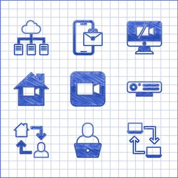 Set Camera, Freelancer, Online working, Web camera, Video Off home, on computer 스톡 일러스트