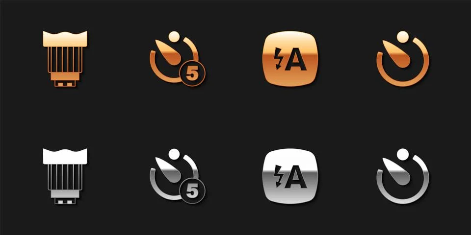Set Camera photo lens, timer, Auto flash and  icon. Vector Illustrazione stock