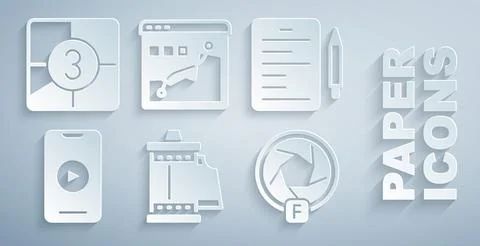 Set Camera roll cartridge, Scenario, Online play video, shutter, Histogram graph Stockillustratie