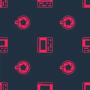 Set Camera shutter and Video recorder on laptop on seamless pattern. Vector イラスト素材
