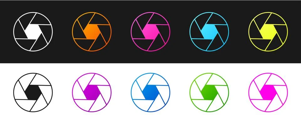 Set Camera shutter icon isolated on black and white background. Vector Illustrazione stock