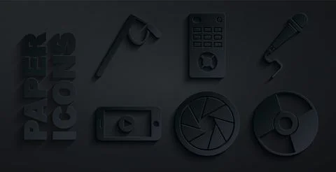 Set Camera shutter, Microphone, Online play video, CD or DVD disk, Remote Illustrazione stock