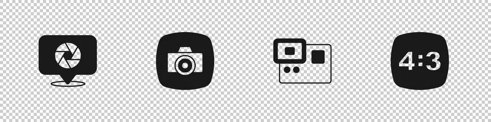 Set Camera shutter, Photo camera, Action extreme and frame 4 icon. Vector Illustrazione stock
