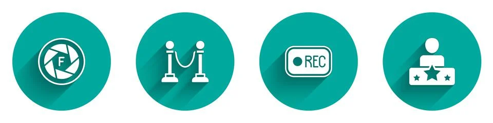 Set Camera shutter, Rope barrier, Record button and Actor star icon with long Stock Illustration