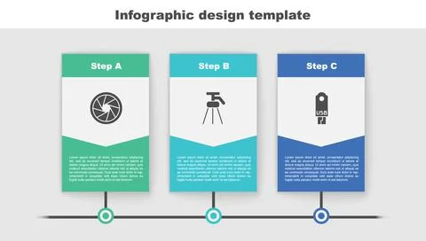Set Camera shutter, Tripod and USB flash drive. Business infographic template Illustrazione stock