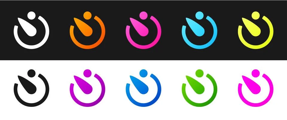 Set Camera timer icon isolated on black and white background. Photo exposure. Illustrazione stock