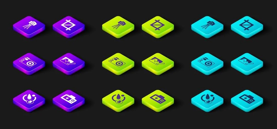 Set Camera timer, Photo camera, retouching, Picture crop photo and  icon. Vec Stock Illustration