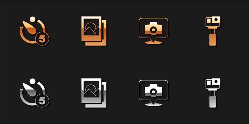 Set Camera timer, Photo frame, camera and Action icon. Vector 库存插图