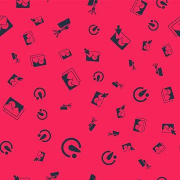 Set Camera timer, Softbox light, Photo frame and retouching on seamless pattern Illustrazione stock