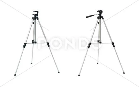 Set of Camera tripod over isolated white background Stock Photos