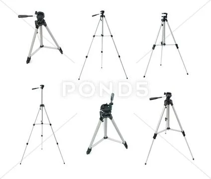 Set of Camera tripod over isolated white background Stock Photos
