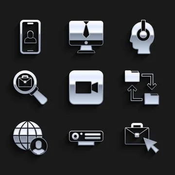 Set Camera, Web camera, Online working, Cloud storage document folder, Freela Stock Illustration