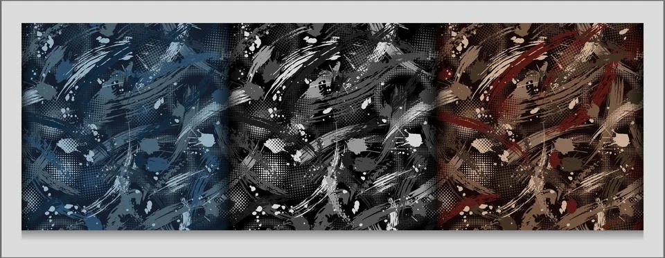 Set of camouflage pattern with paint brush strokes Stock Illustration