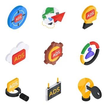 Set of Campaign Flat Isometric Icons Stock Illustration