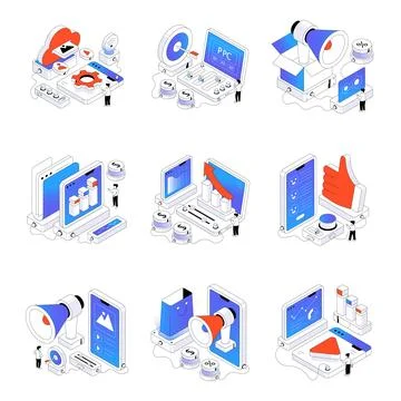 Set of Campaign Isometric Illustrations Stock Illustration