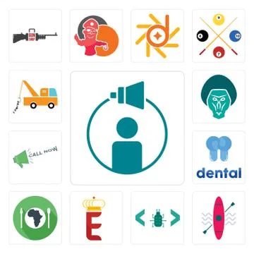 Set of campaign management, kayak, software bug, e crown, hunger, dental, cal 無料イラスト素材