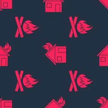 Set Campfire and Fire in burning house on seamless pattern. Vector Illustrazione stock