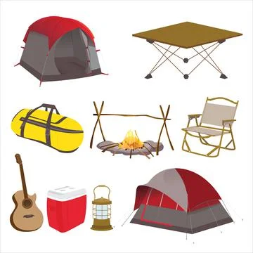 Set of campfire element object, vector illustration on white Stock Illustration