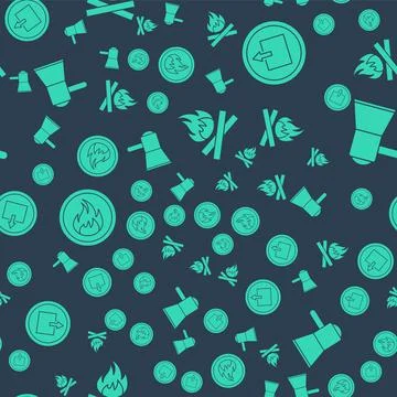 Set Campfire, Fire exit, Fire flame and Megaphone on seamless pattern. Vector Illustrazione stock