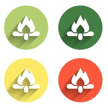 Set Campfire icon isolated with long shadow background. Burning bonfire wit.. Stock Illustration